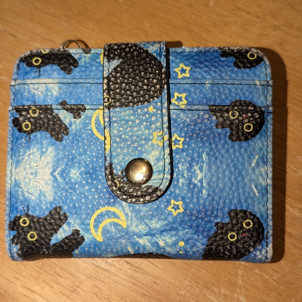 Blue Cat, Moon, And Stars Print Wallet